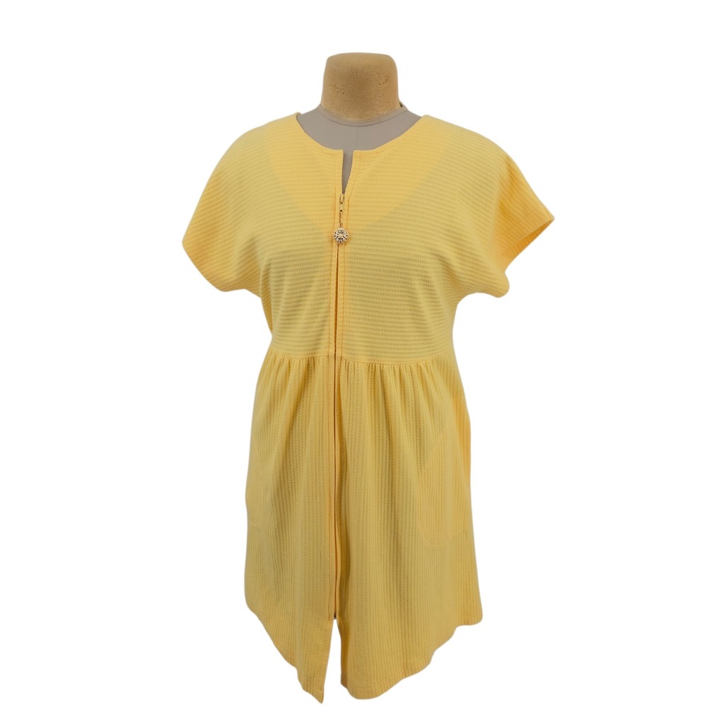 Stan Herman Yellow Textured Zip Front Lounger Robe Sun Zipper Pull Womens XL
